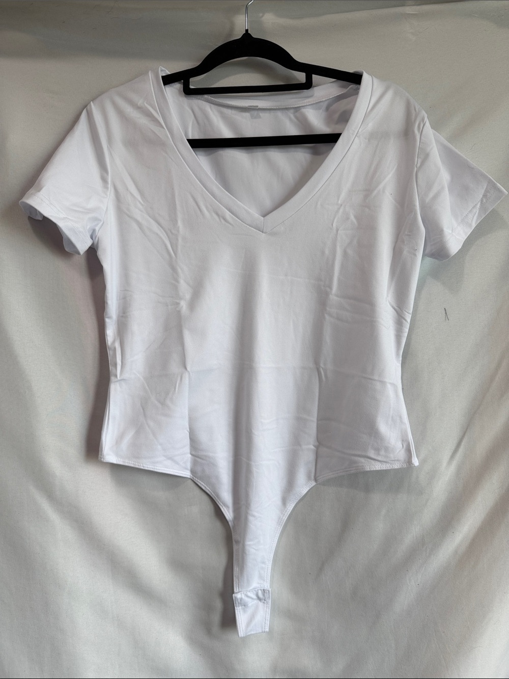 Women's V-Neck White Short Sleeve Bodysuit